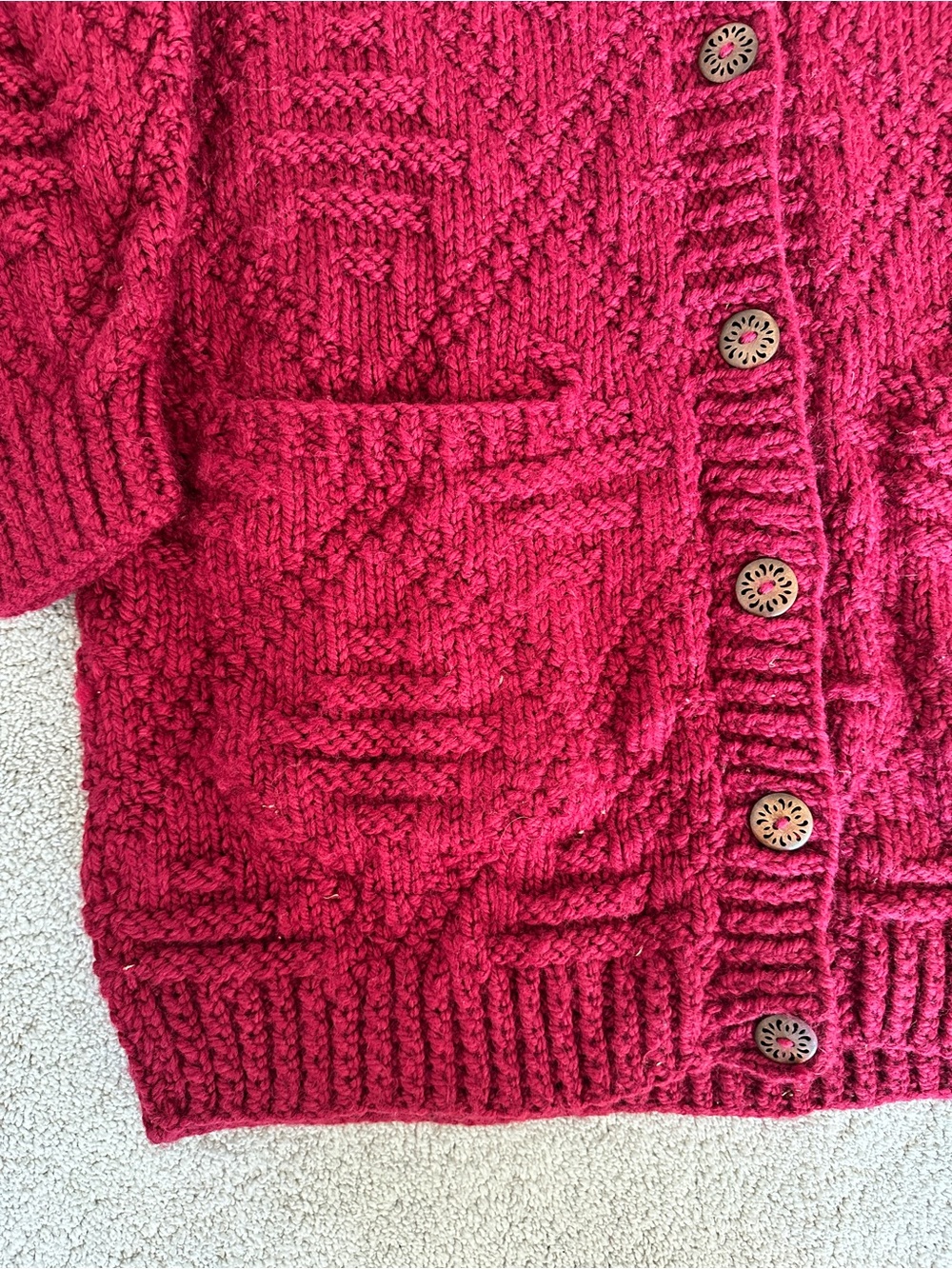 NONIA Vintage Hand Knit Wool Cardigan Sweater Raspberry Size Large** - Picture 2 of 14